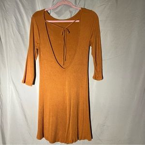 High neck open back gold ribbed mini dress